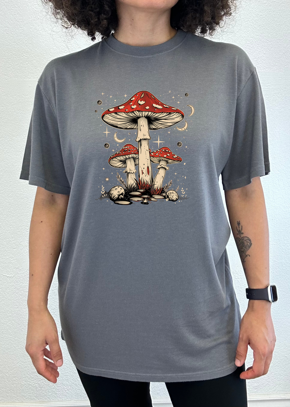 Boho Retro Hippie Mushrooms Natural Unisex Bamboo/Cotton Graphic T-Shirt