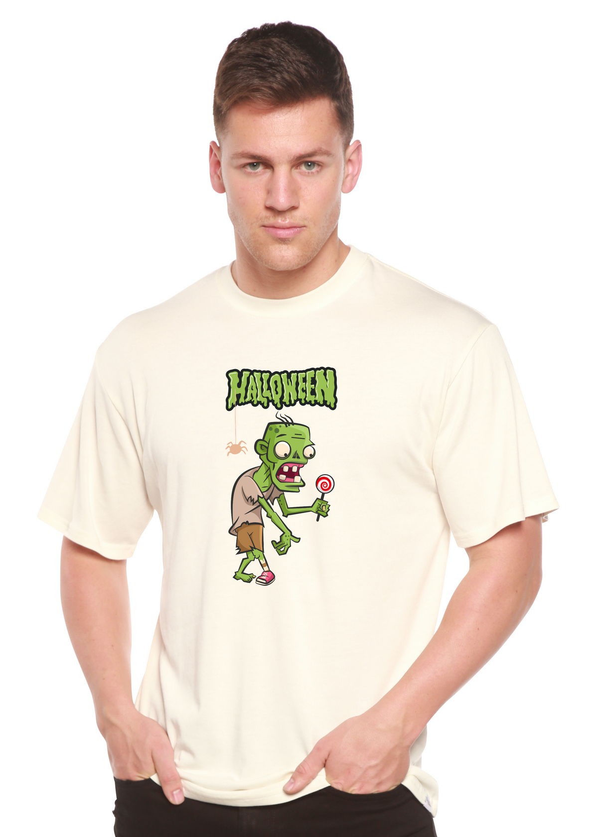 Halloween Green Monster Unisex Bamboo Viscose/Organic Cotton Short Sleeve Graphic T-Shirt