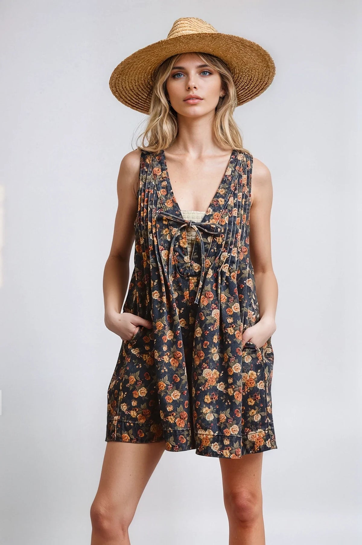 Vintage Bloom Denim Romper