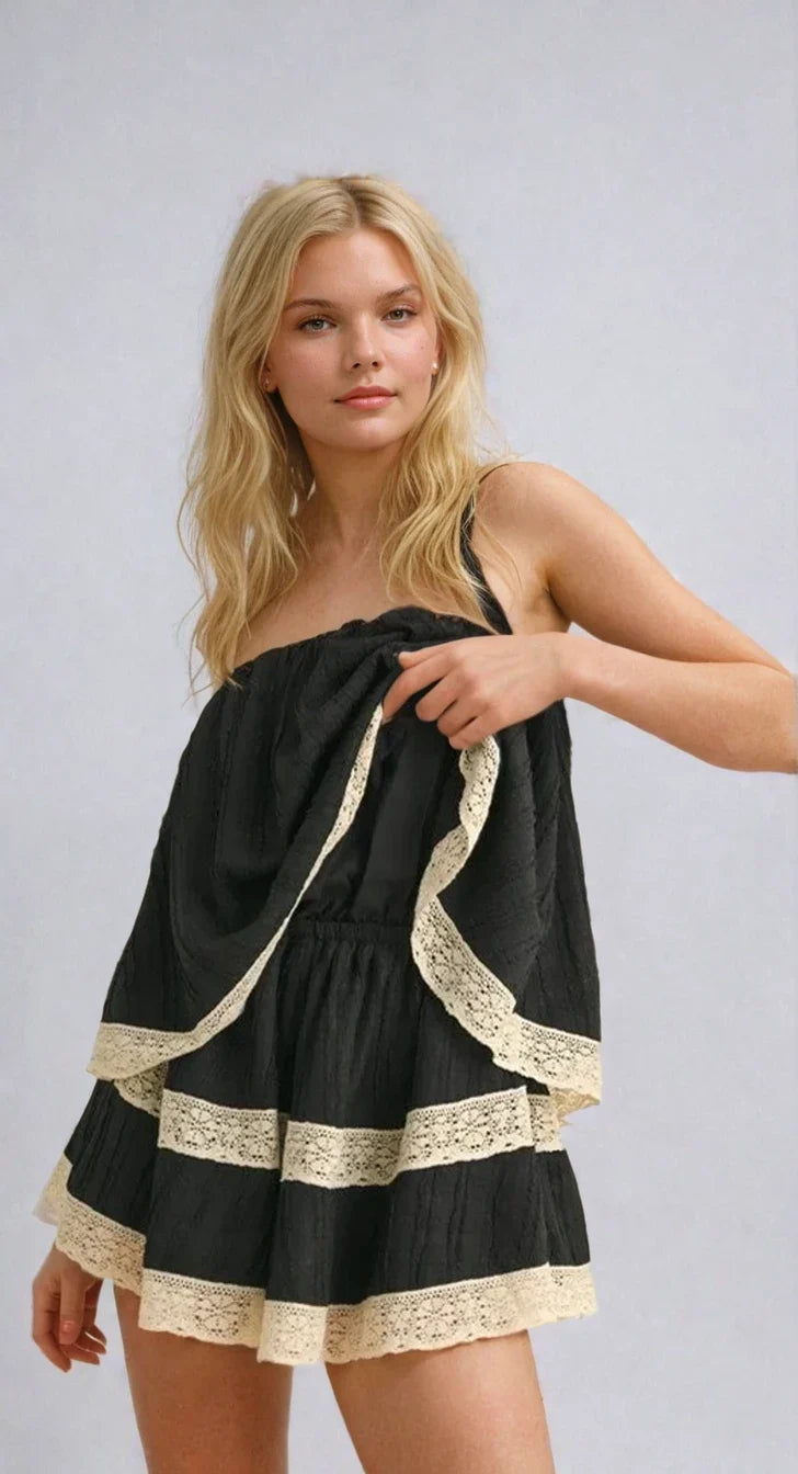 Isla Lace-Trim Layered Tube Romper
