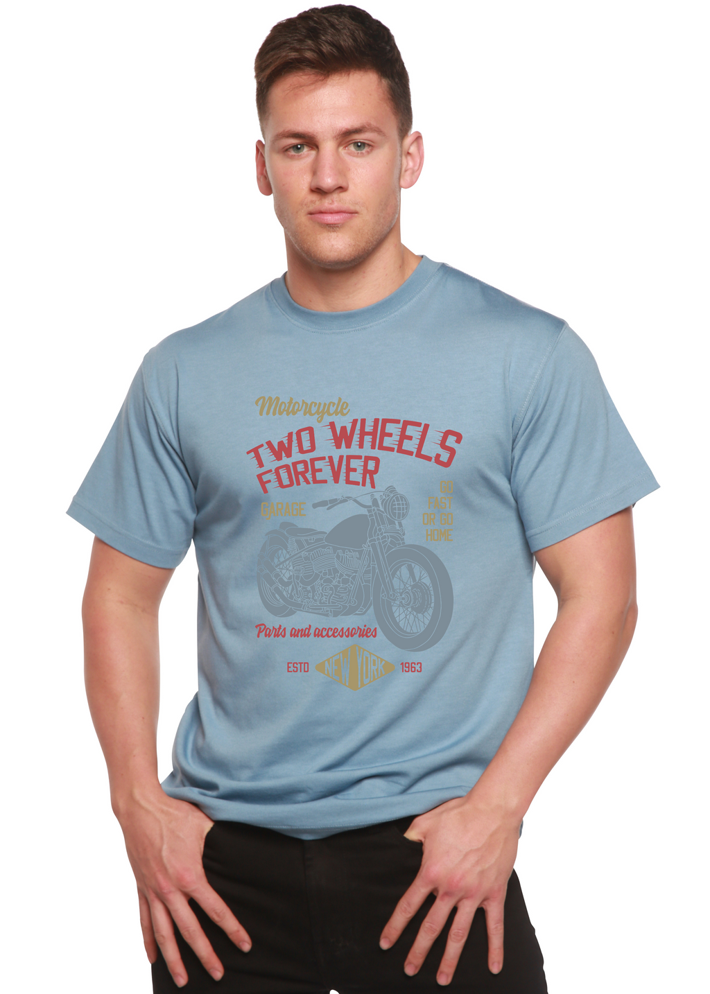 Two Wheels Forever Men's Bamboo Viscose/Organic Cotton Short Sleeve Graphic T-Shirt