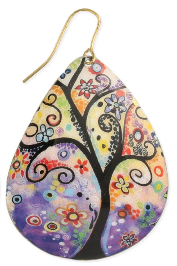 Whimsical Tree of Life Teardrop Earrings
