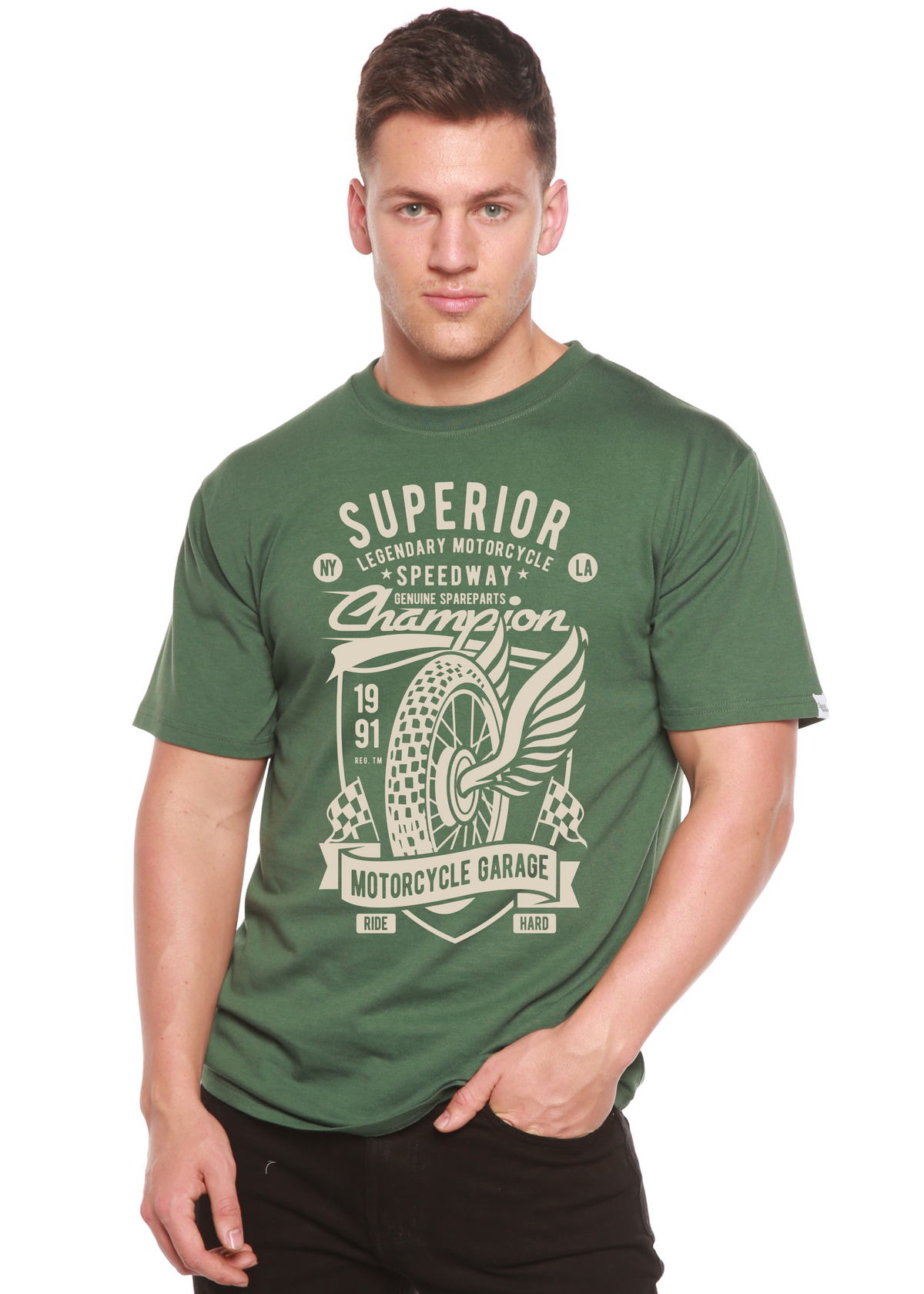 Superior Motorcycle Spun Bamboo® Men's Bamboo Viscose/Organic Cotton Short Sleeve Graphic T-Shirt