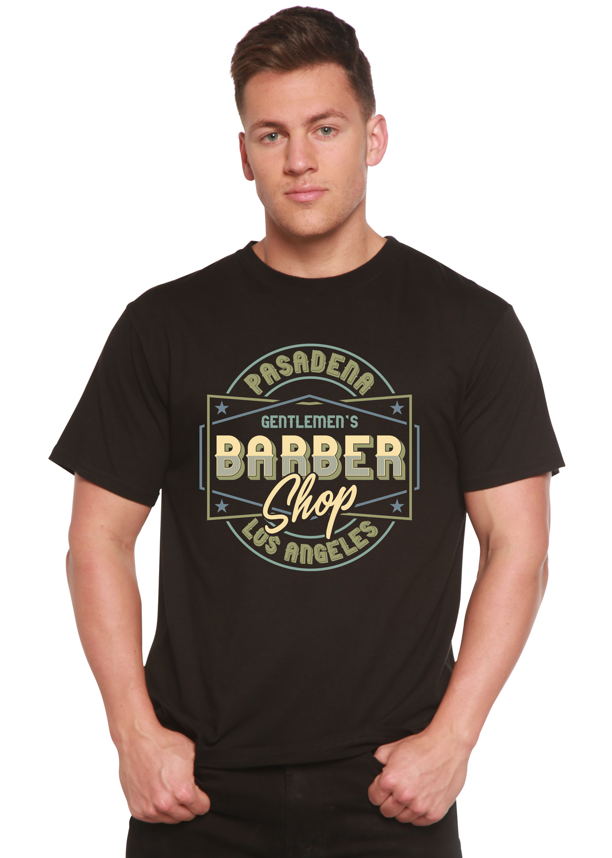 Gentlement's Barber Shop Men's Bamboo Viscose/Organic Cotton Short Sleeve Graphic T-Shirt