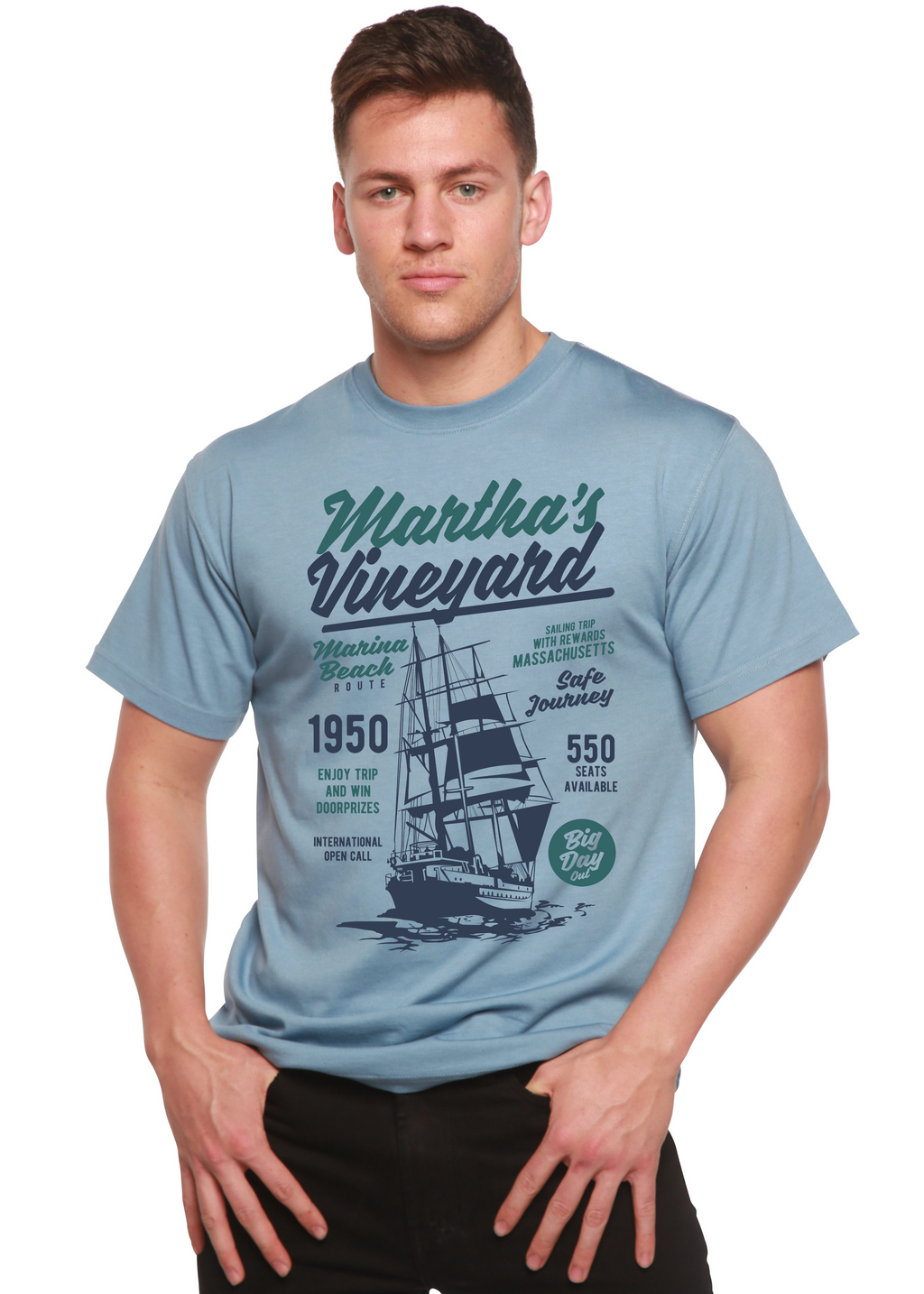 Martha's vineyard Men's Bamboo Viscose/Organic Cotton Short Sleeve Graphic T-Shirt