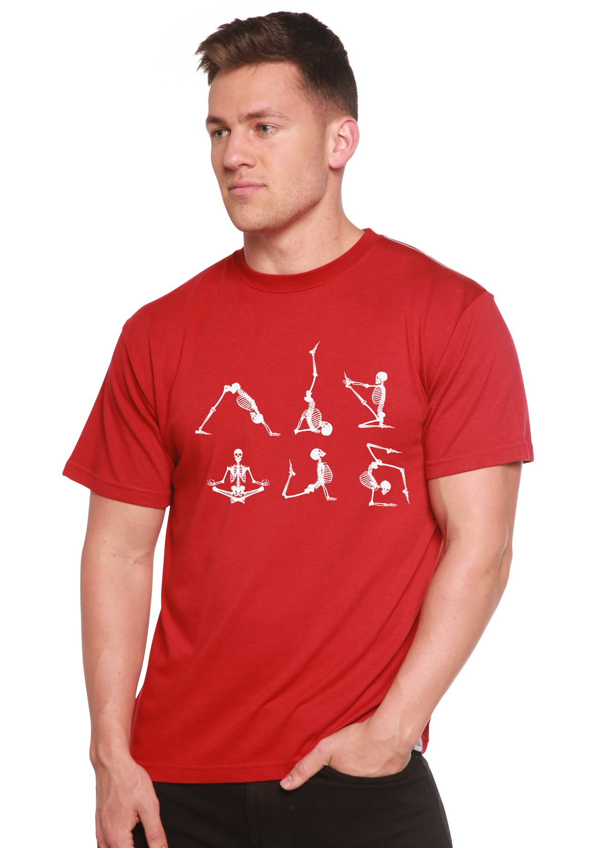 Halloween Skeleton Namaste Men's Bamboo Viscose/Organic Cotton Short Sleeve Graphic T-Shirt