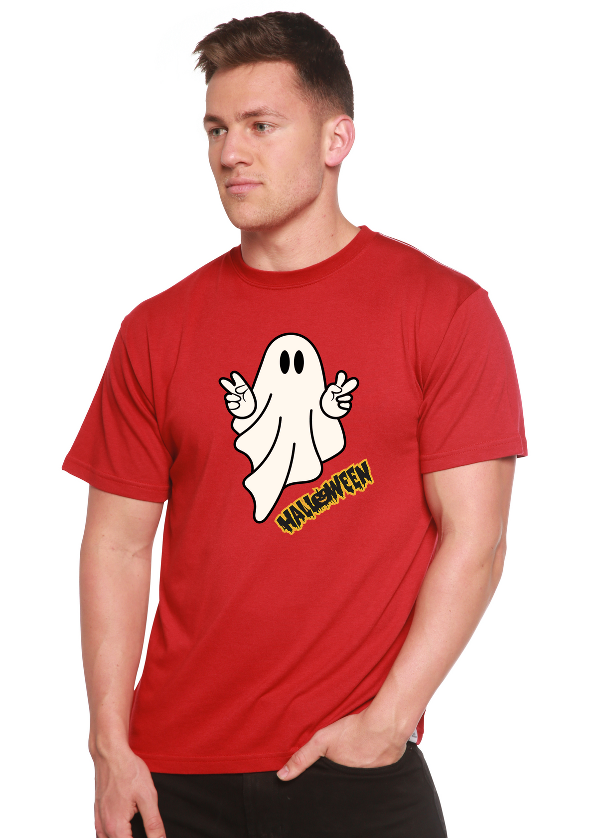 Halloween Ghost Unisex Bamboo Viscose/Organic Cotton Short Sleeve Graphic T-Shirt