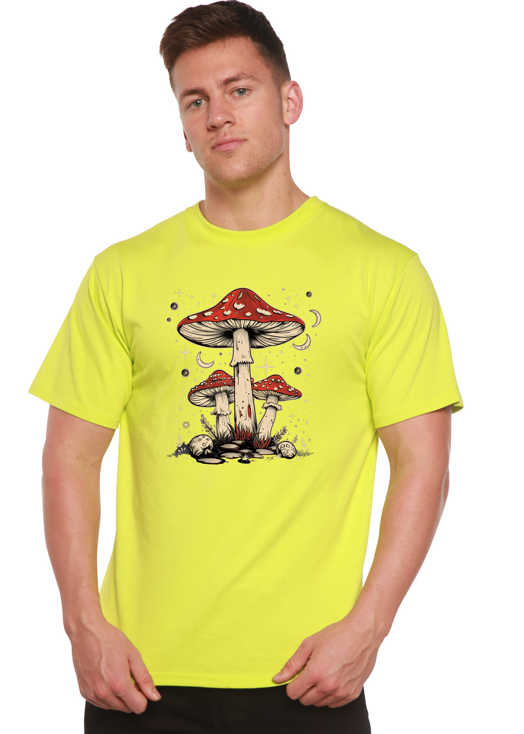 Boho Retro Hippie Mushrooms Natural Unisex Bamboo/Cotton Graphic T-Shirt