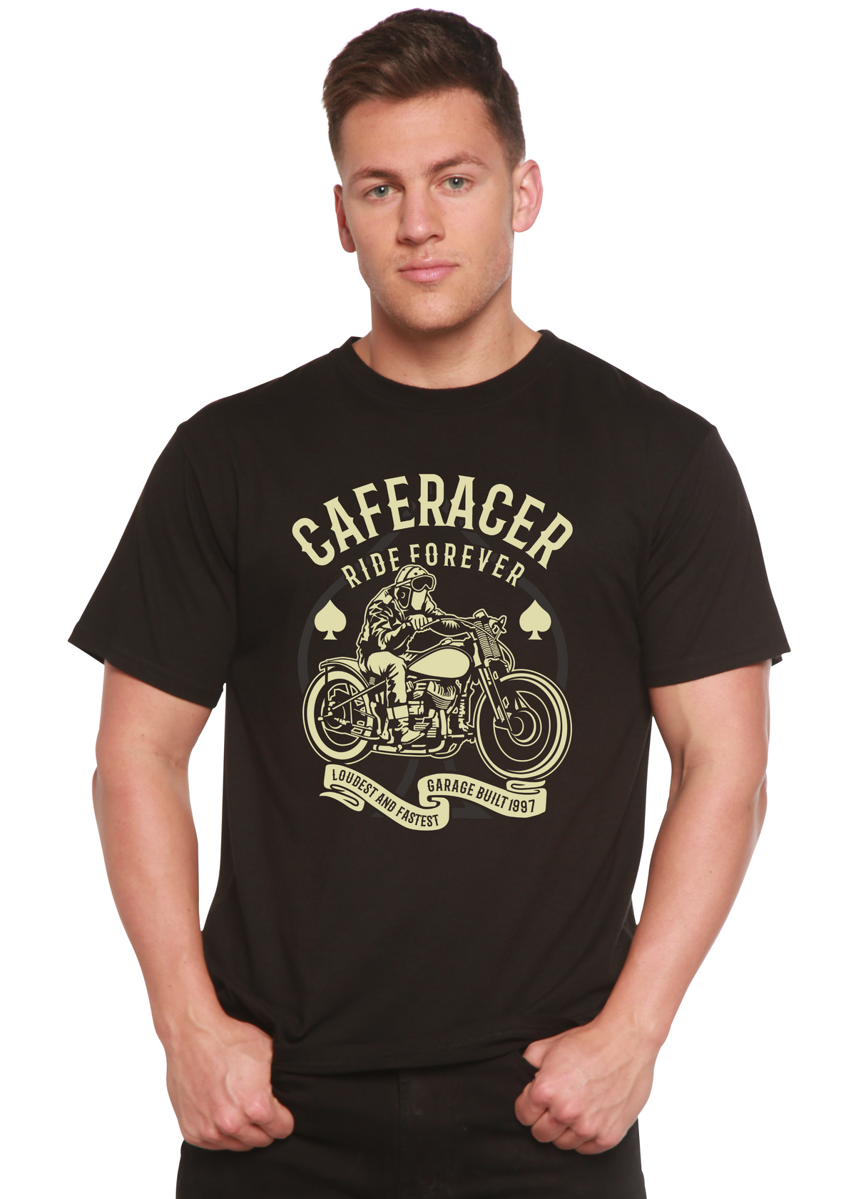 Caferacer Ride Forever Men's Bamboo Viscose/Organic Cotton Short Sleeve Graphic T-Shirt