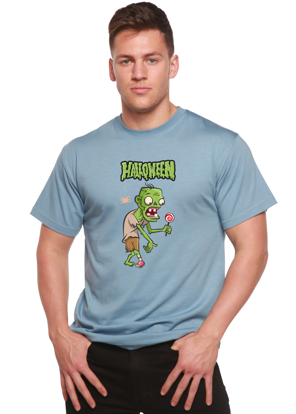 Halloween Green Monster Unisex Bamboo Viscose/Organic Cotton Short Sleeve Graphic T-Shirt