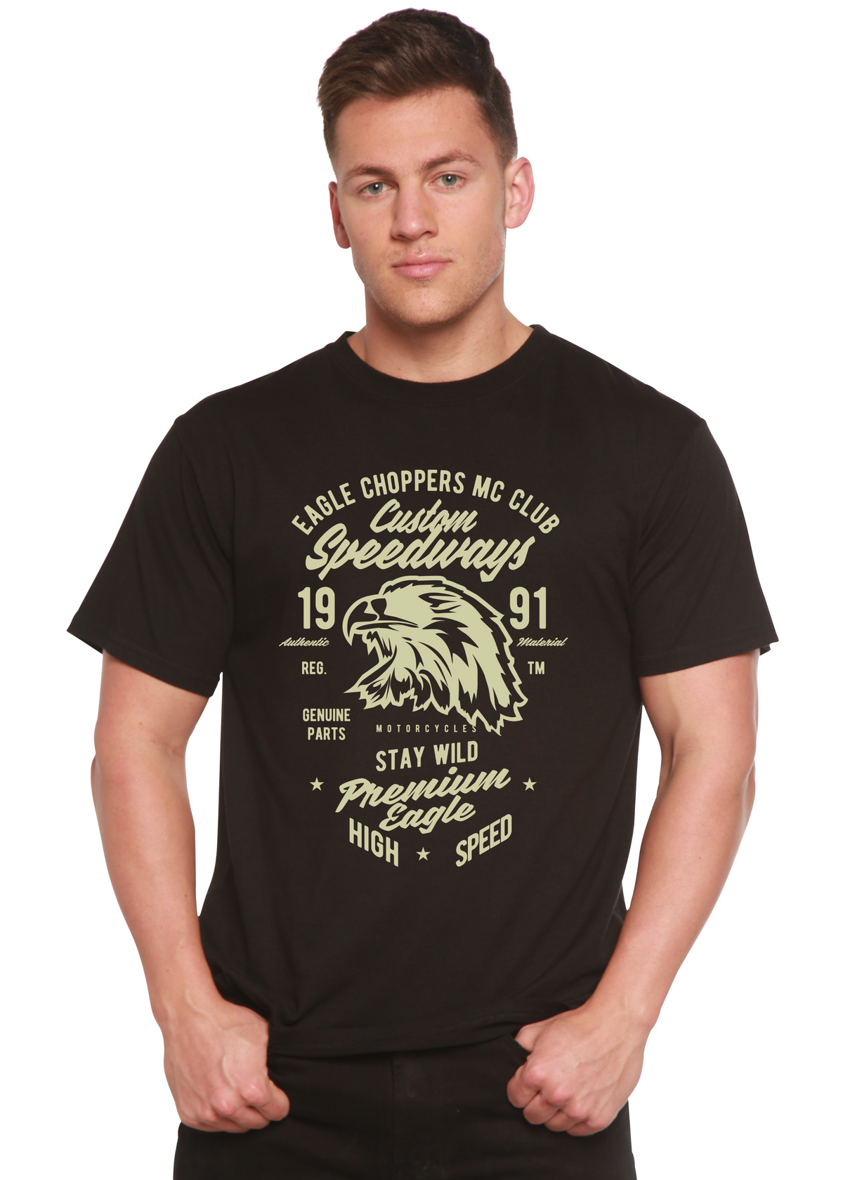 Custom Speedways Premium Eagle Men's Bamboo Viscose/Organic Cotton Short Sleeve Graphic T-Shirt