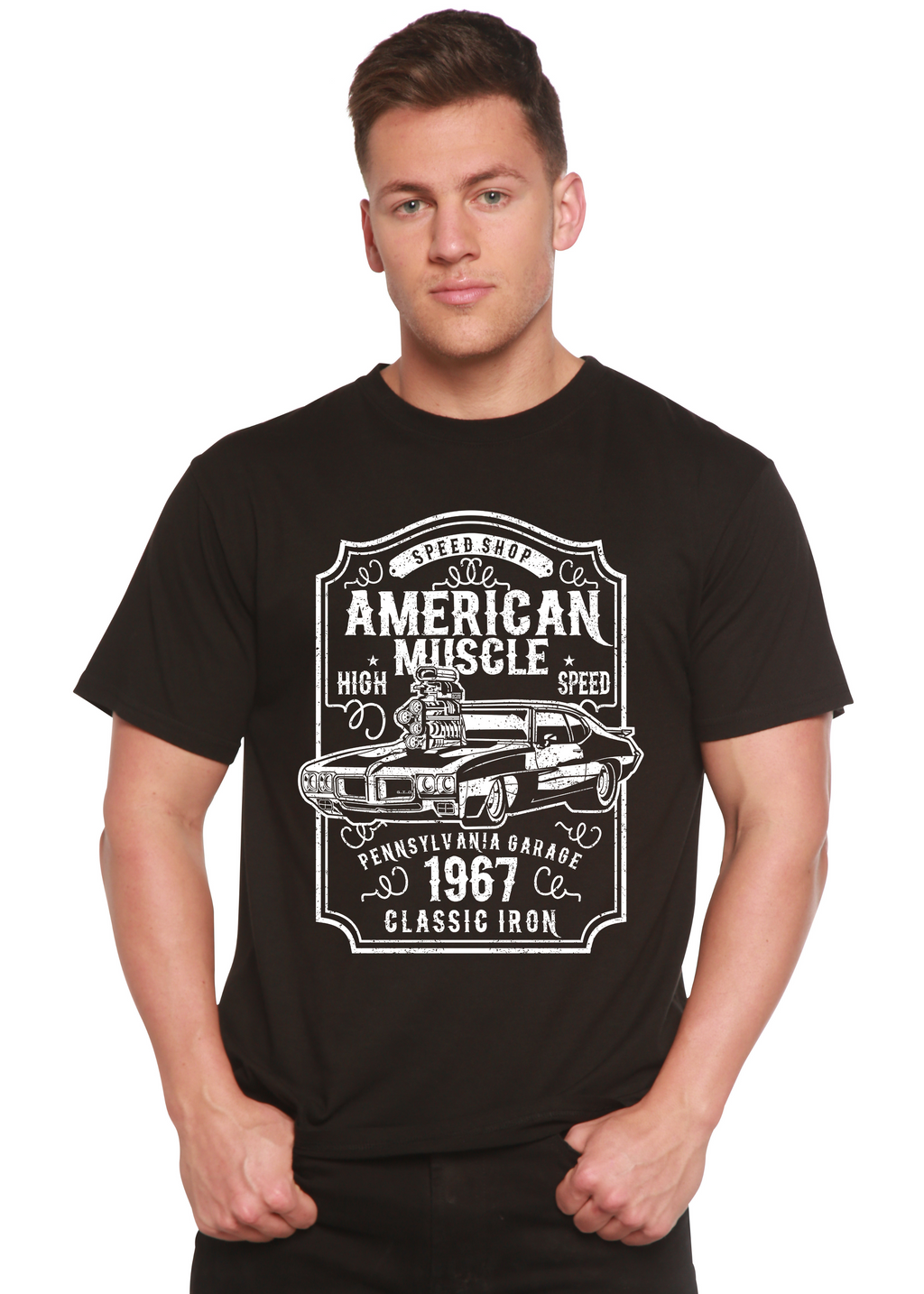 American Muscle Men's Bamboo Viscose/Organic Cotton Short Sleeve Graphic T-Shirt