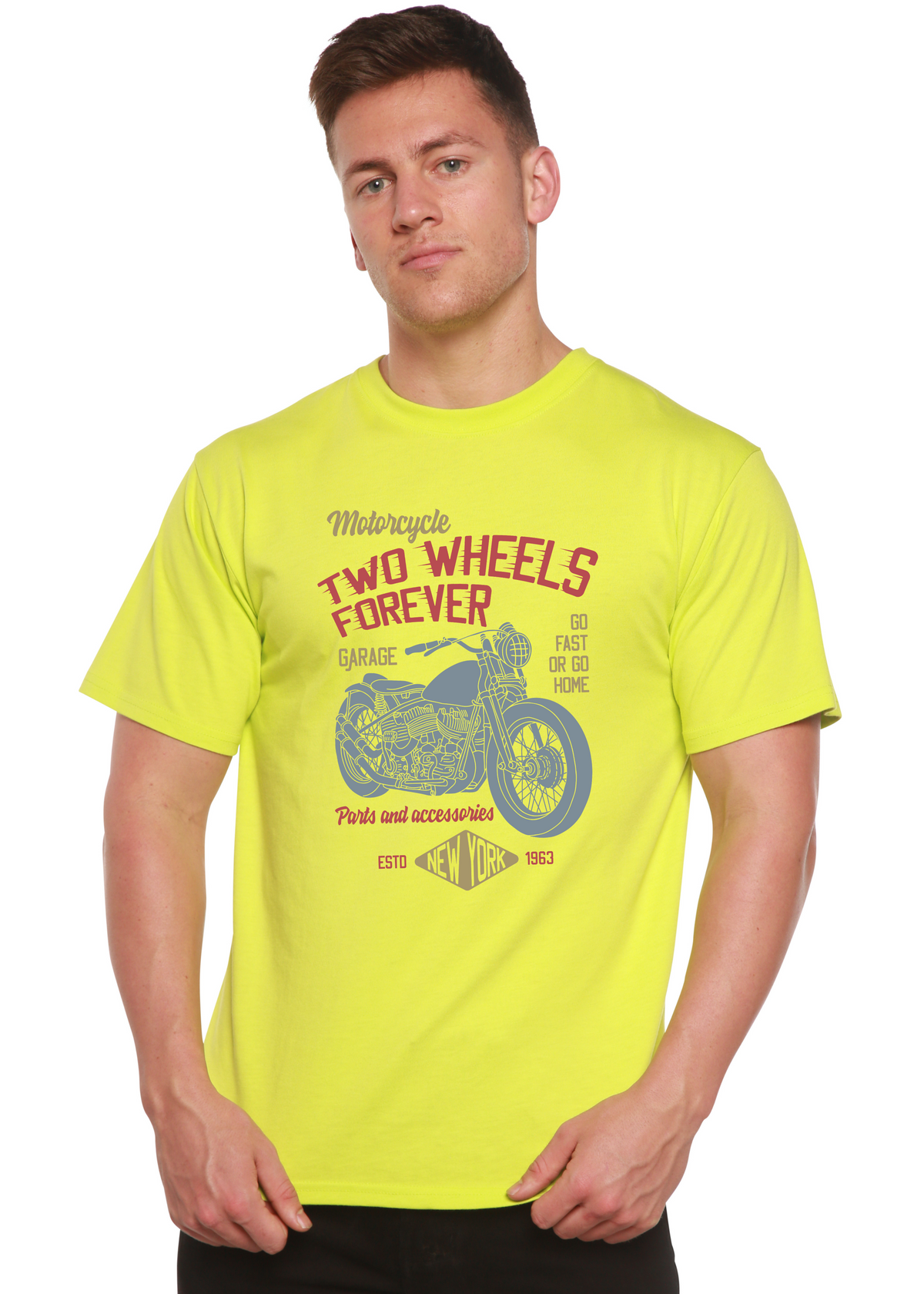 Two Wheels Forever Men's Bamboo Viscose/Organic Cotton Short Sleeve Graphic T-Shirt