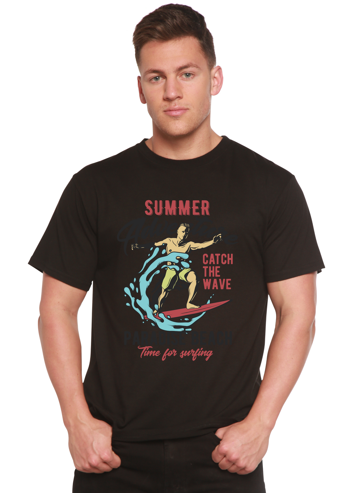 Catch The Wave Men's Bamboo Viscose/Organic Cotton Short Sleeve Graphic T-Shirt