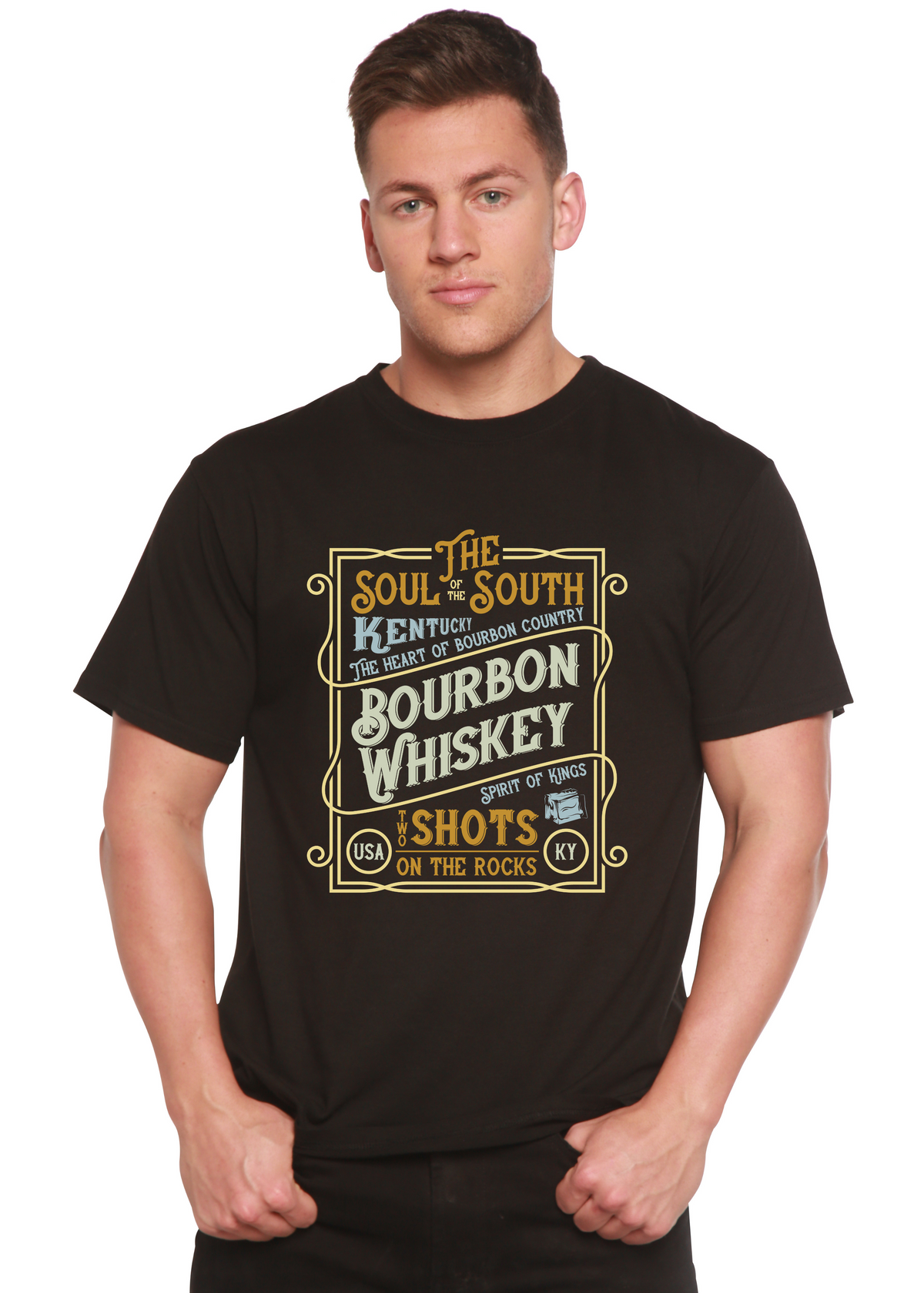 Bourbon Whiskey Men's Bamboo Viscose/Organic Cotton Short Sleeve Graphic T-Shirt