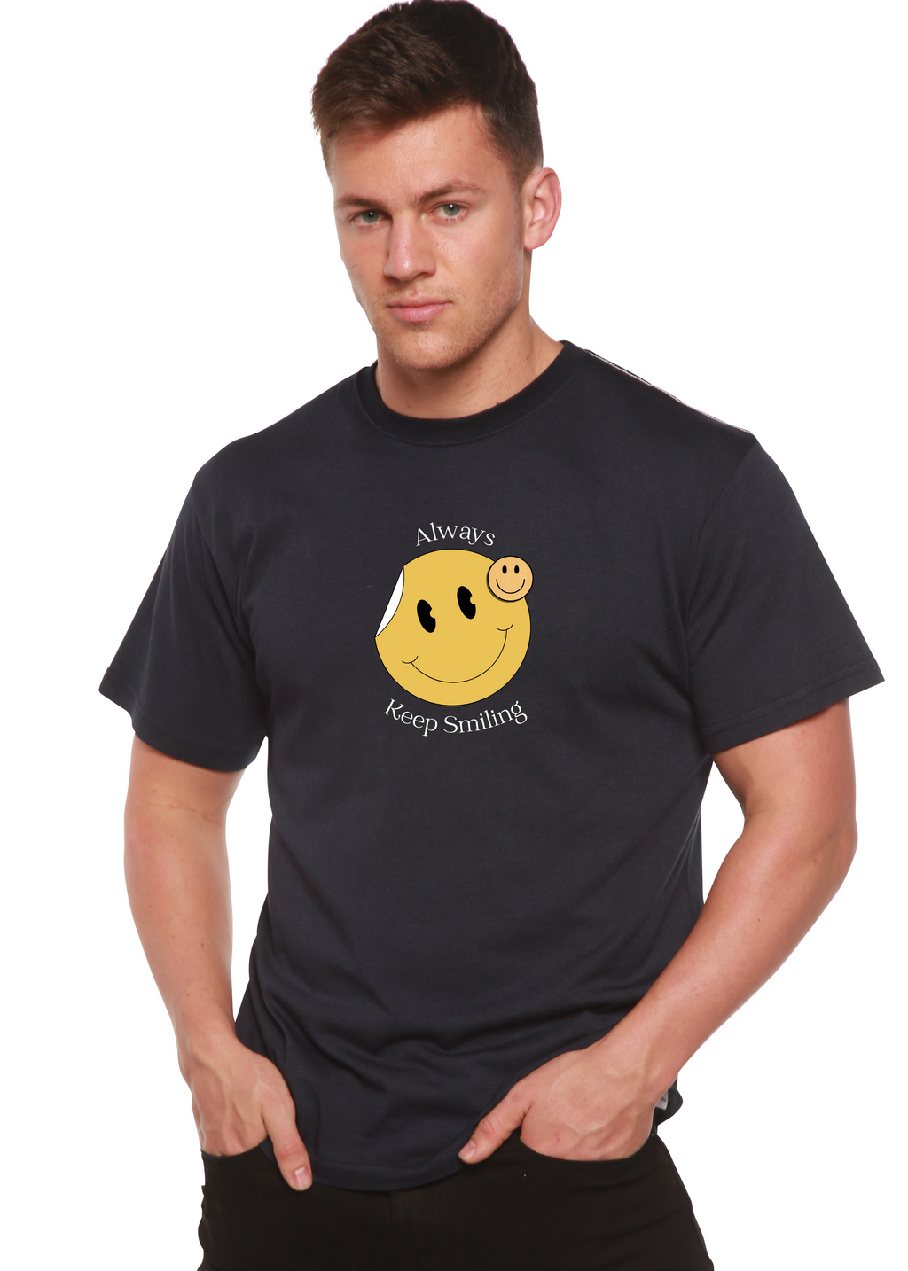Always Keep Smiling Men's Bamboo Viscose/Organic Cotton Short Sleeve Graphic T-Shirt