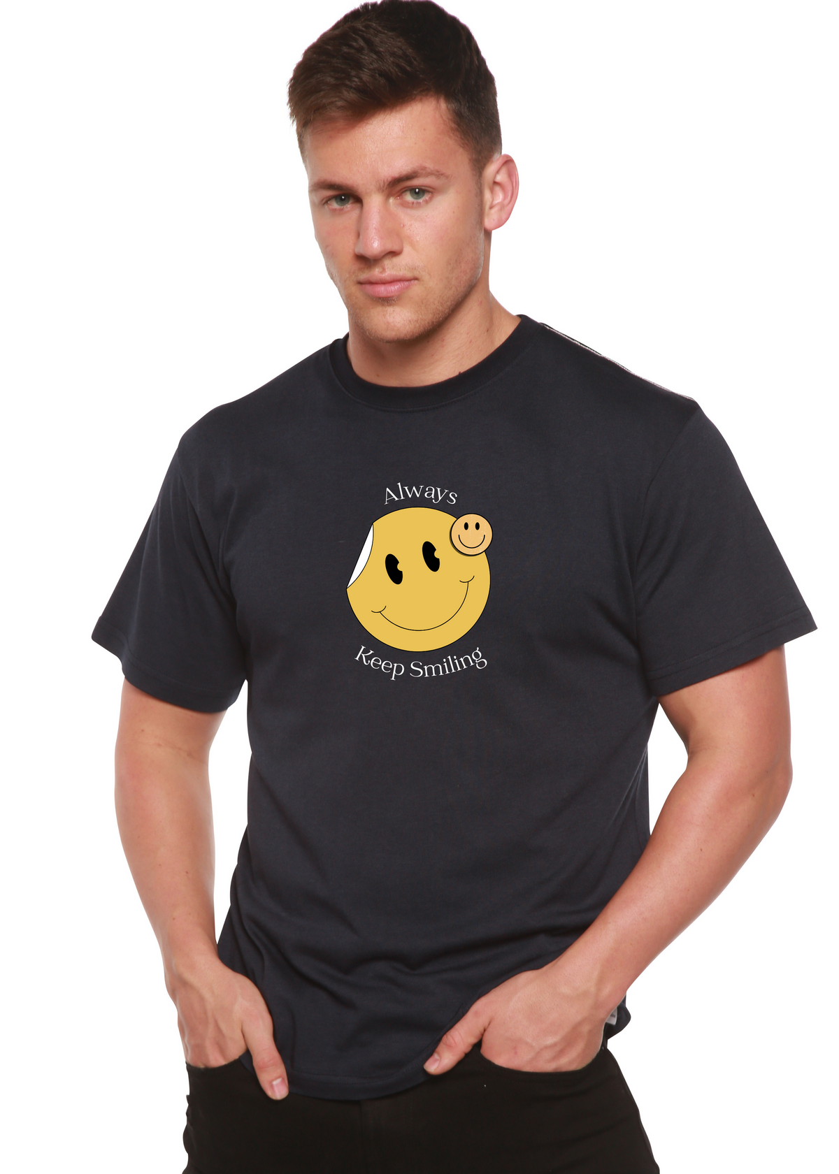 Always Keep Smiling Men's Bamboo Viscose/Organic Cotton Short Sleeve Graphic T-Shirt