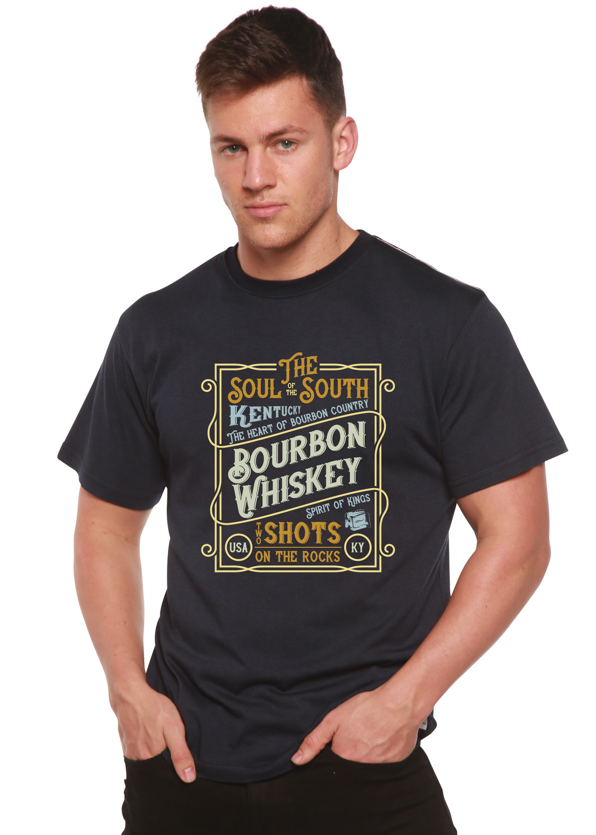 Bourbon Whiskey Men's Bamboo Viscose/Organic Cotton Short Sleeve Graphic T-Shirt