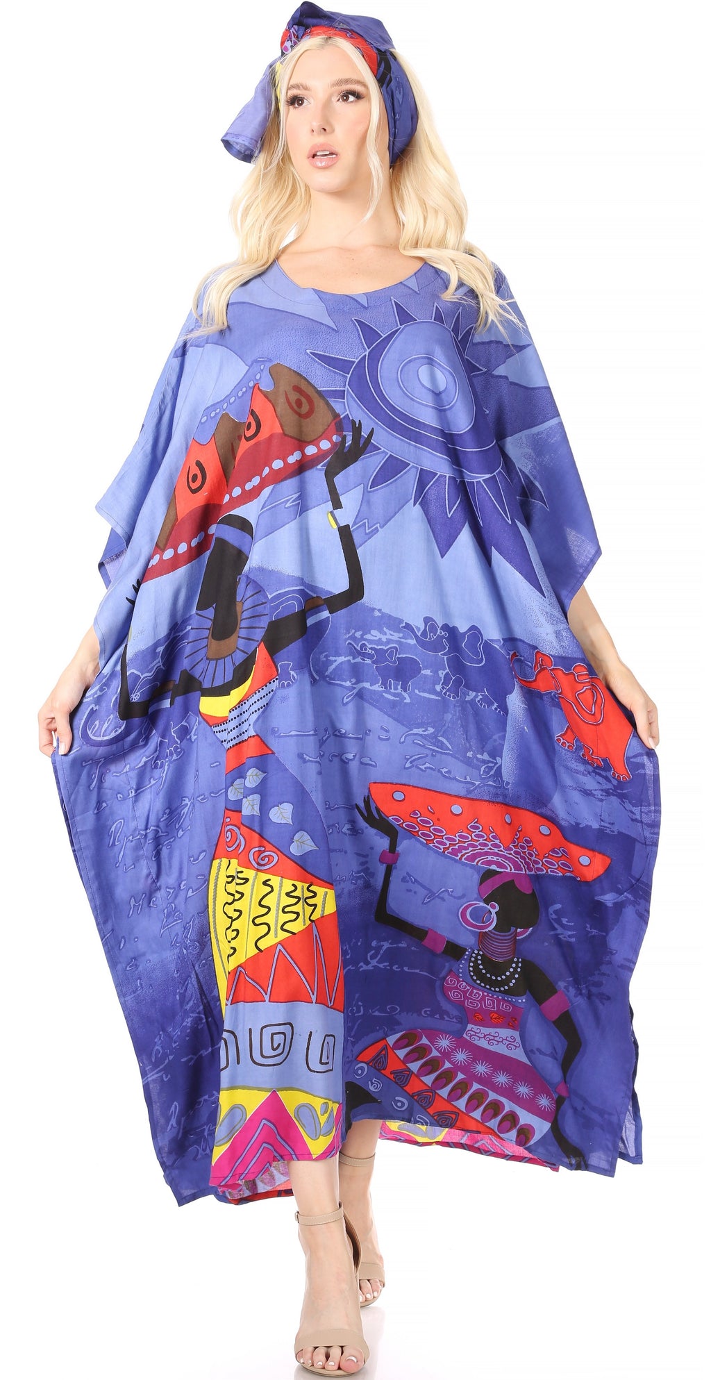 Sakkas Mera Women's Long Loose Short Sleeve Summer Casual Caftan Kaftan Dress