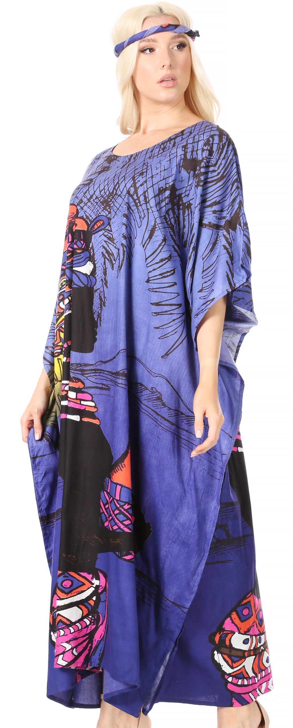 Sakkas Mera Women's Long Loose Short Sleeve Summer Casual Caftan Kaftan Dress