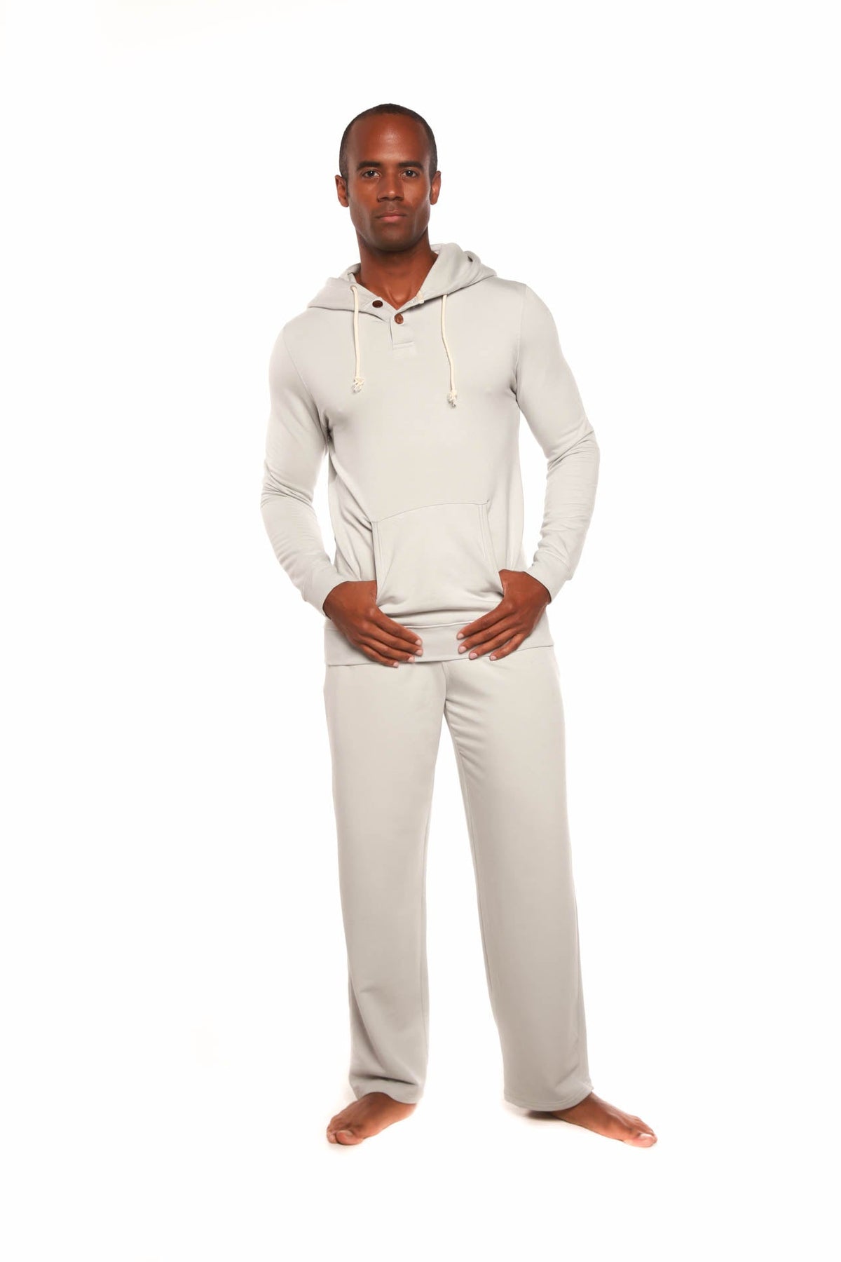Men's Henley Style Bamboo Viscose Fleece Hoodie + Fleece Lounge Pants