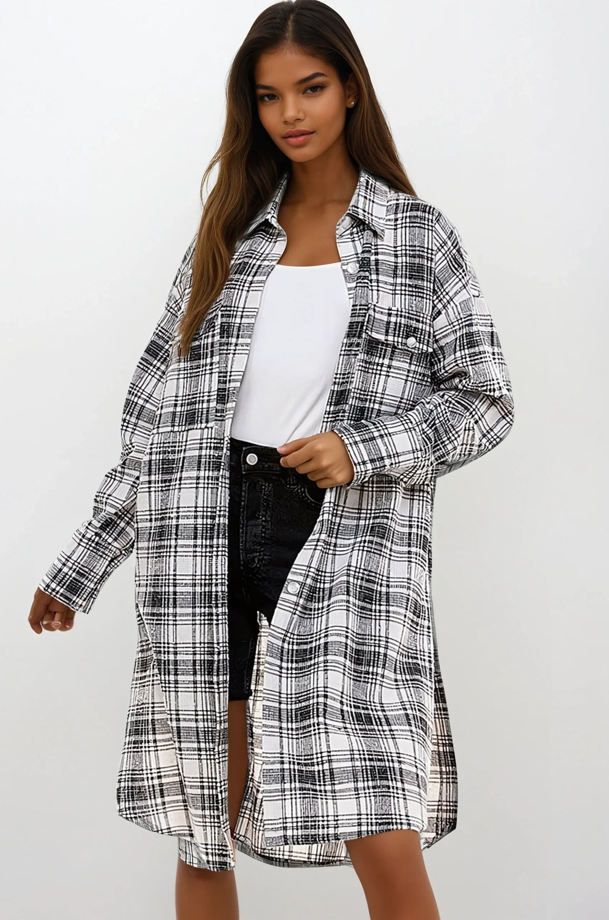 Oversized Long Plaid Shacket