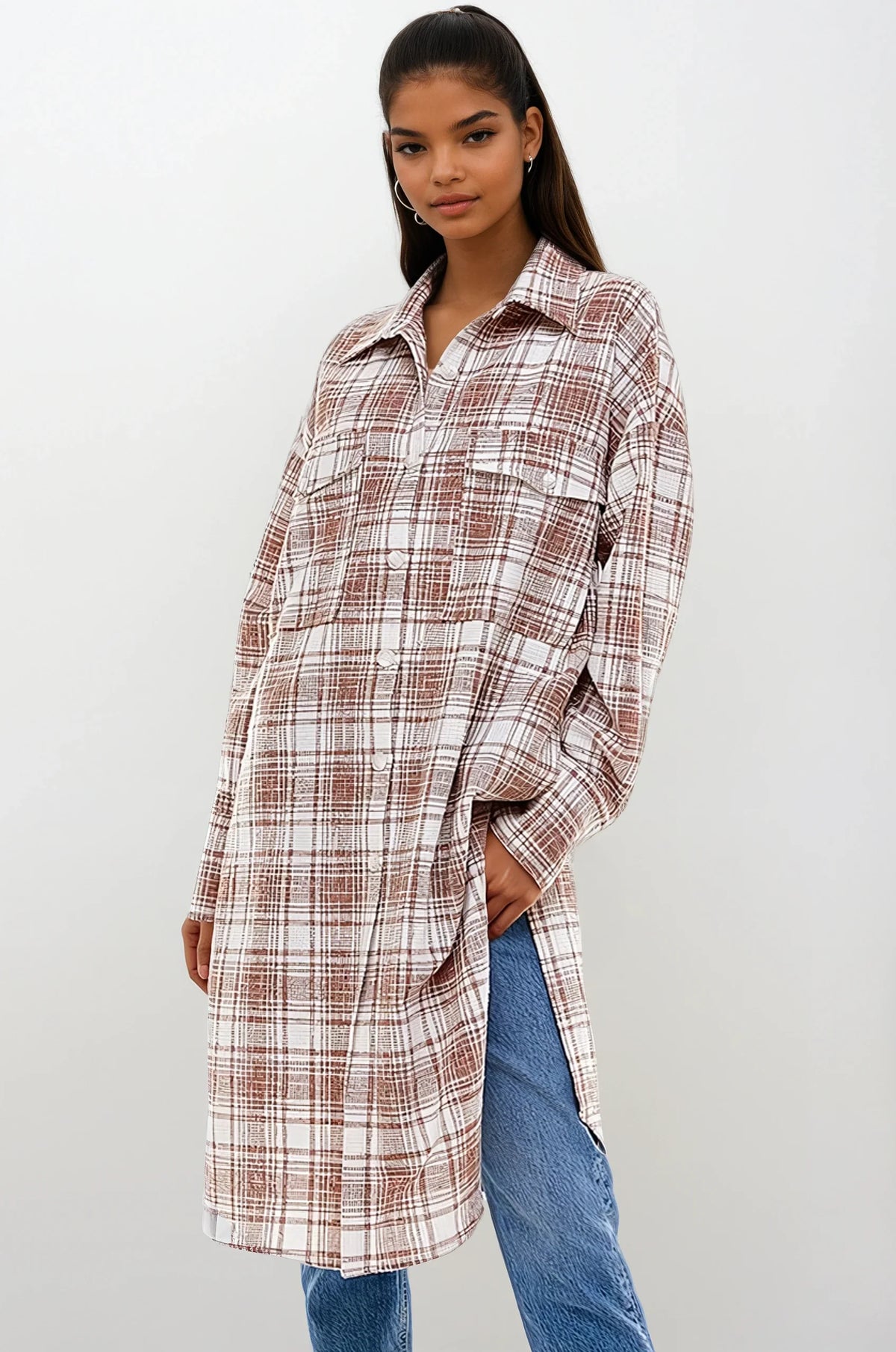 Oversized Long Plaid Shacket