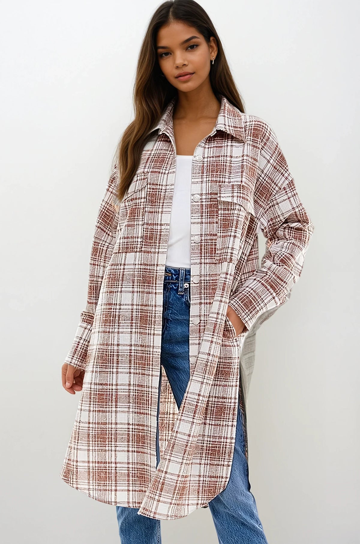 Oversized Long Plaid Shacket