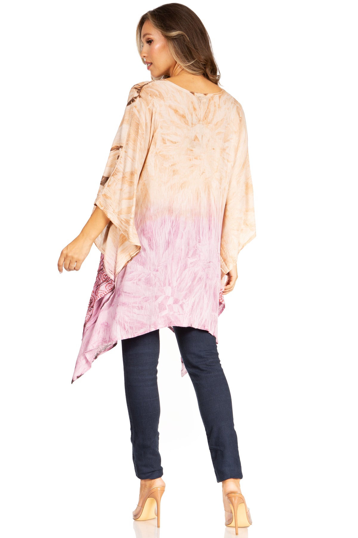 Sakkas Adalwin Third Tie Dye Desert Sun Circle Ponch Tunic Top Blouse W/Embroidery