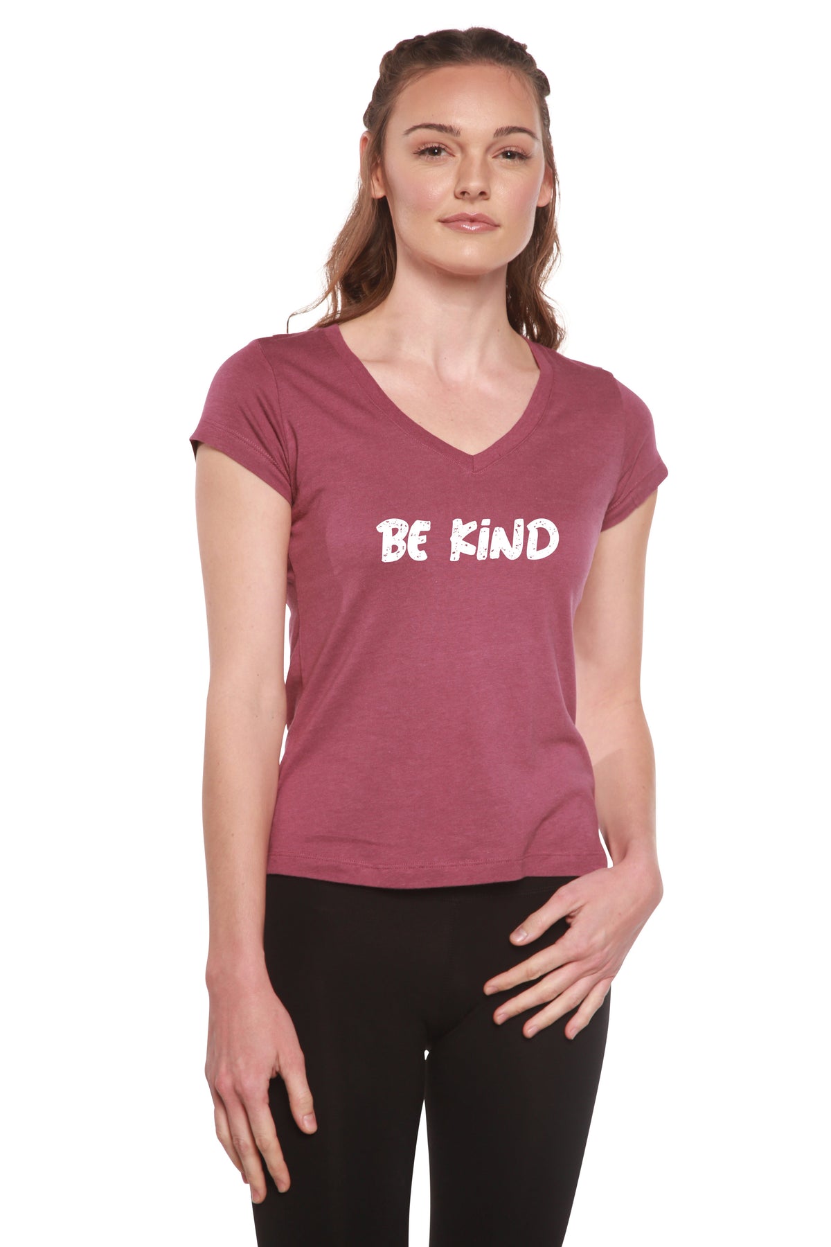 Be Kind Printed Women's Bamboo Viscose/Cotton V-Neck Cap Sleeve T-Shirt