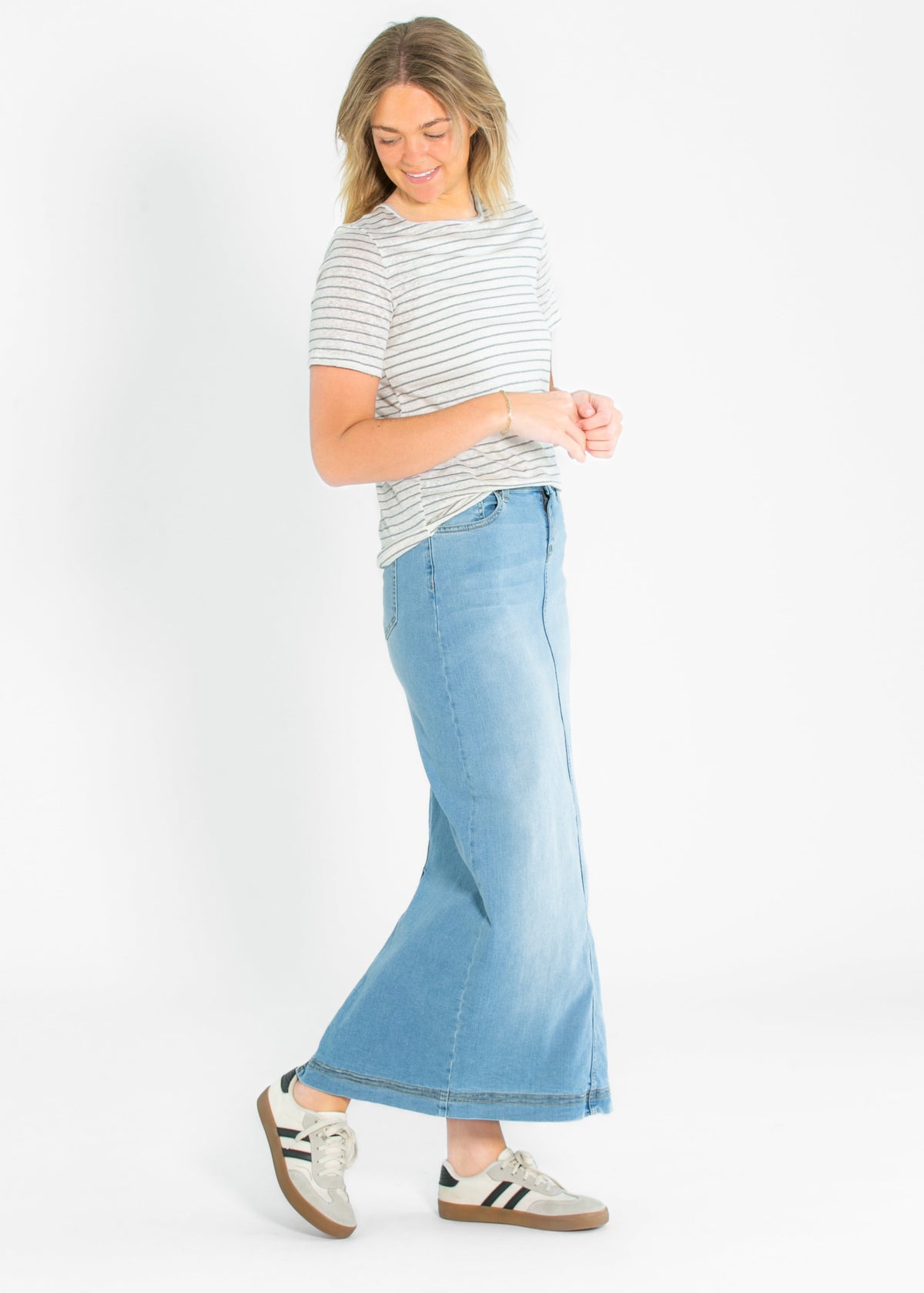Bria Light Wash Denim Maxi Skirt