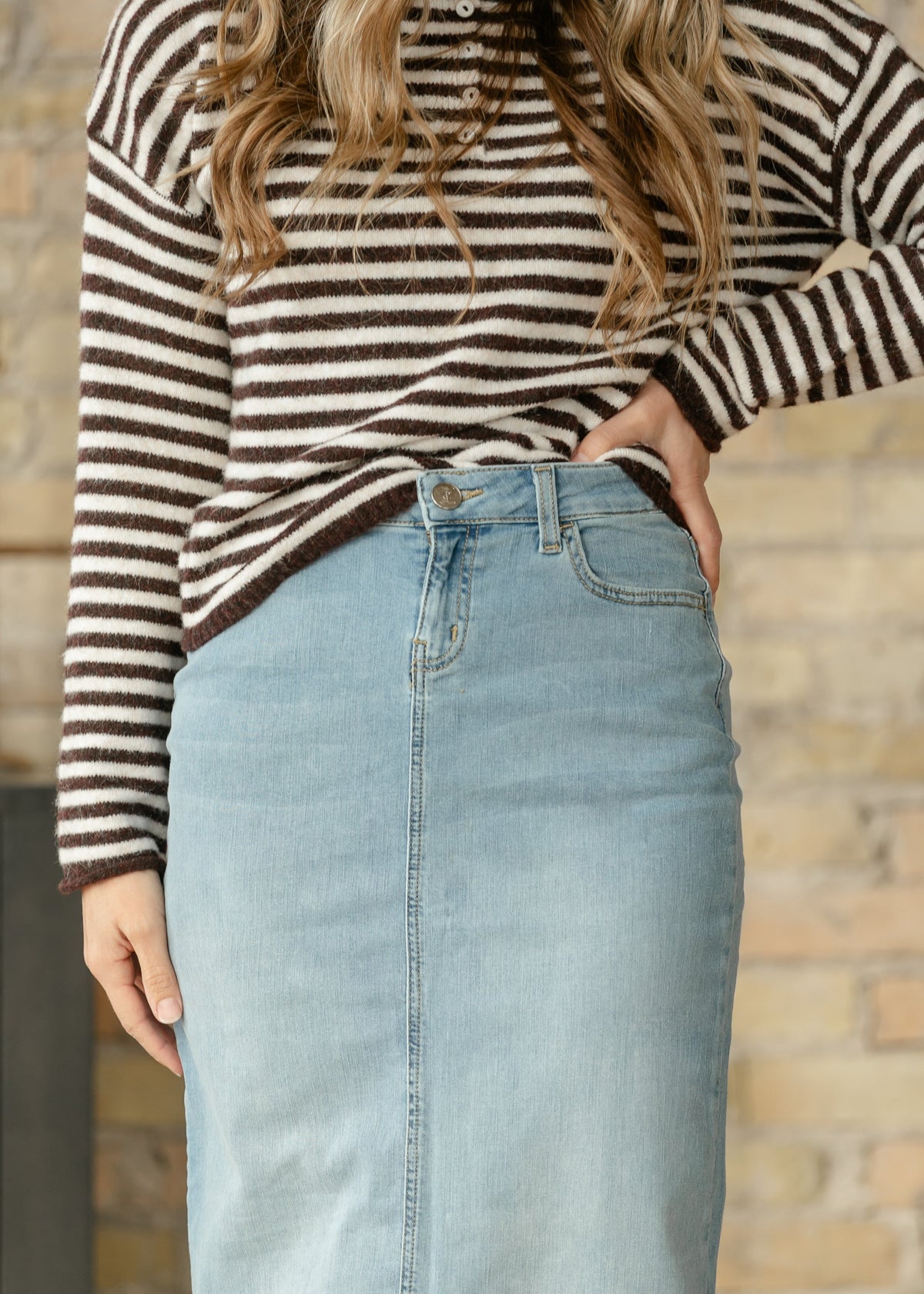 Bria Light Wash Denim Maxi Skirt