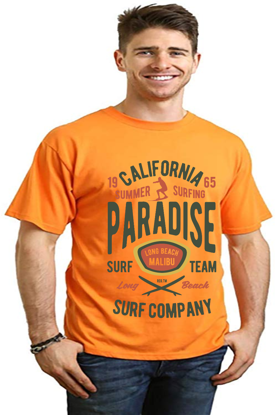 California Summer Surfing Men's Bamboo Viscose/Organic Cotton Short Sleeve Graphic T-Shirt