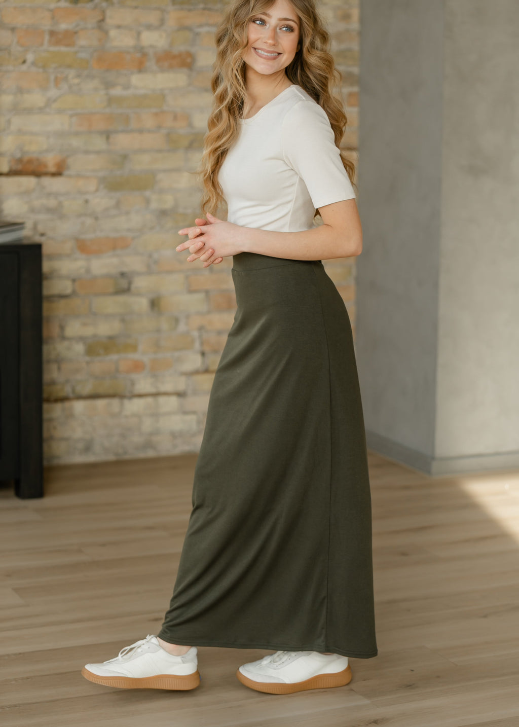 Clarise Olive Premium Knit Maxi Skirt