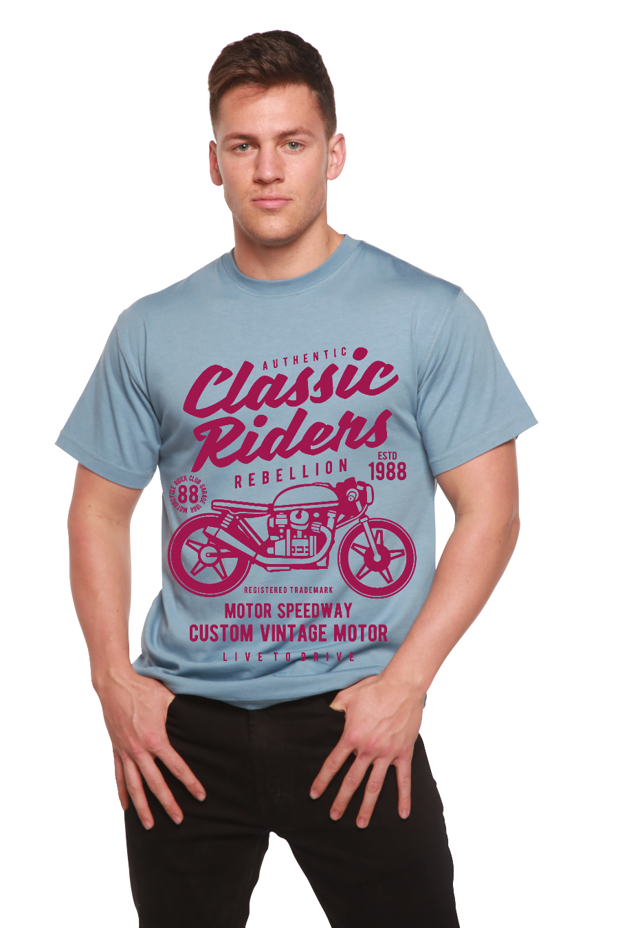 Classic Riders Men's Bamboo Viscose/Organic Cotton Short Sleeve Graphic T-Shirt