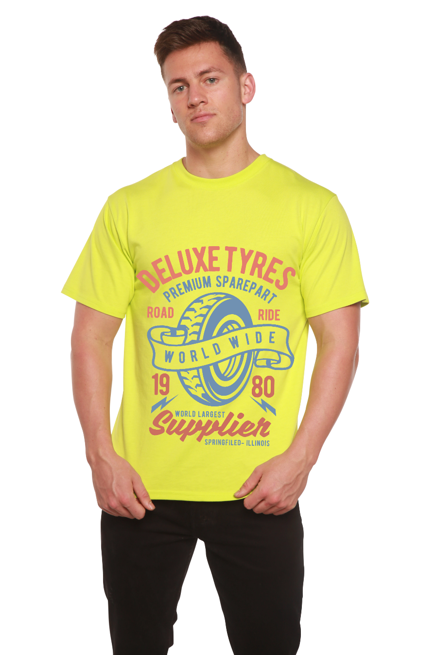 Deluxe Tyres Men's Bamboo Viscose/Organic Cotton Short Sleeve Graphic T-Shirt