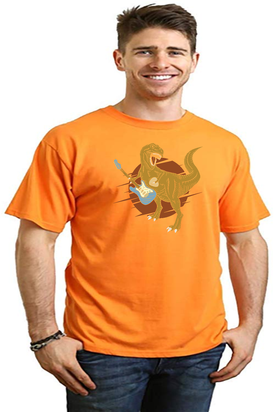 Dinosaur with a guitar Men's Bamboo Viscose/Organic Cotton Short Sleeve Graphic T-Shirt