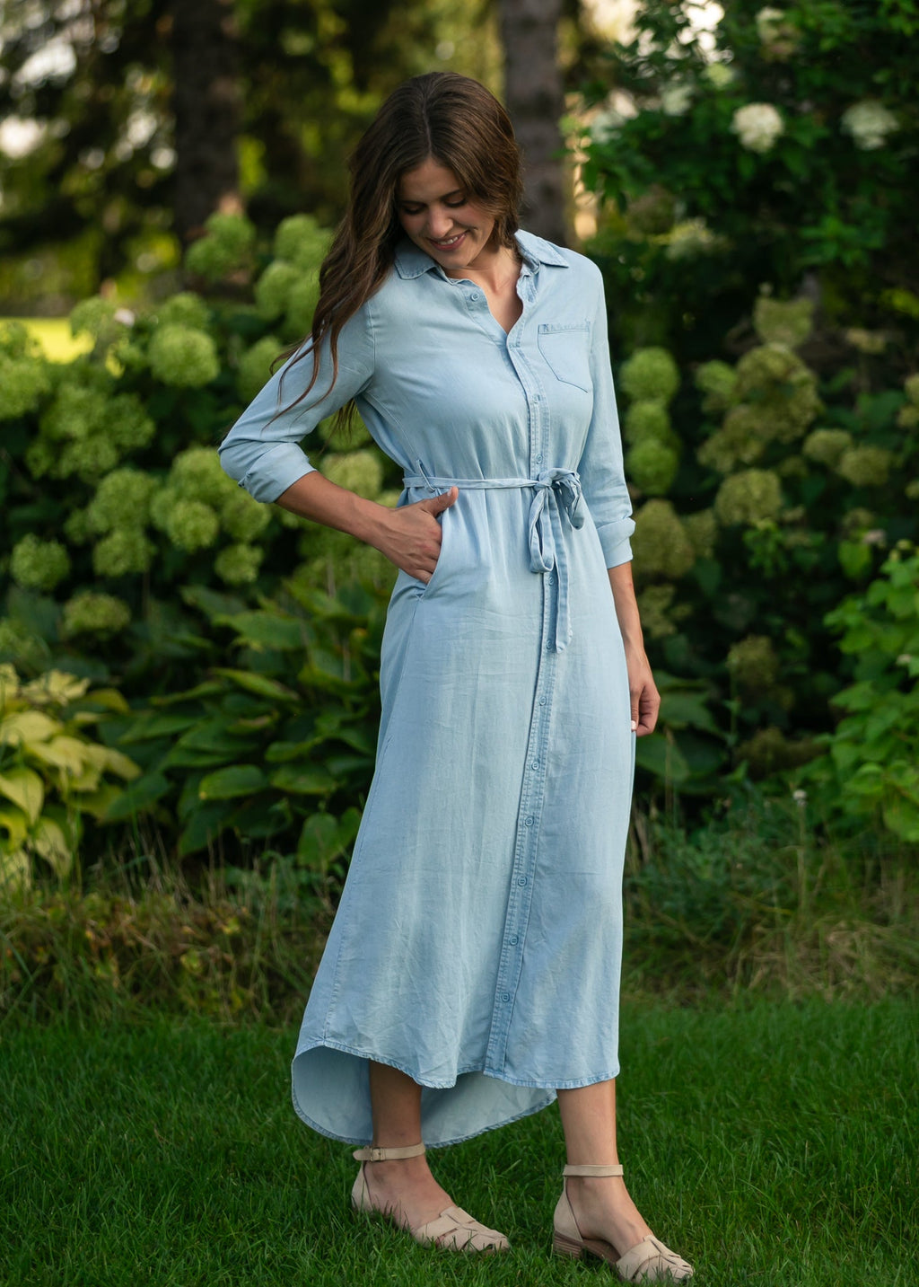 Hazel Chambray Long Sleeve Dress