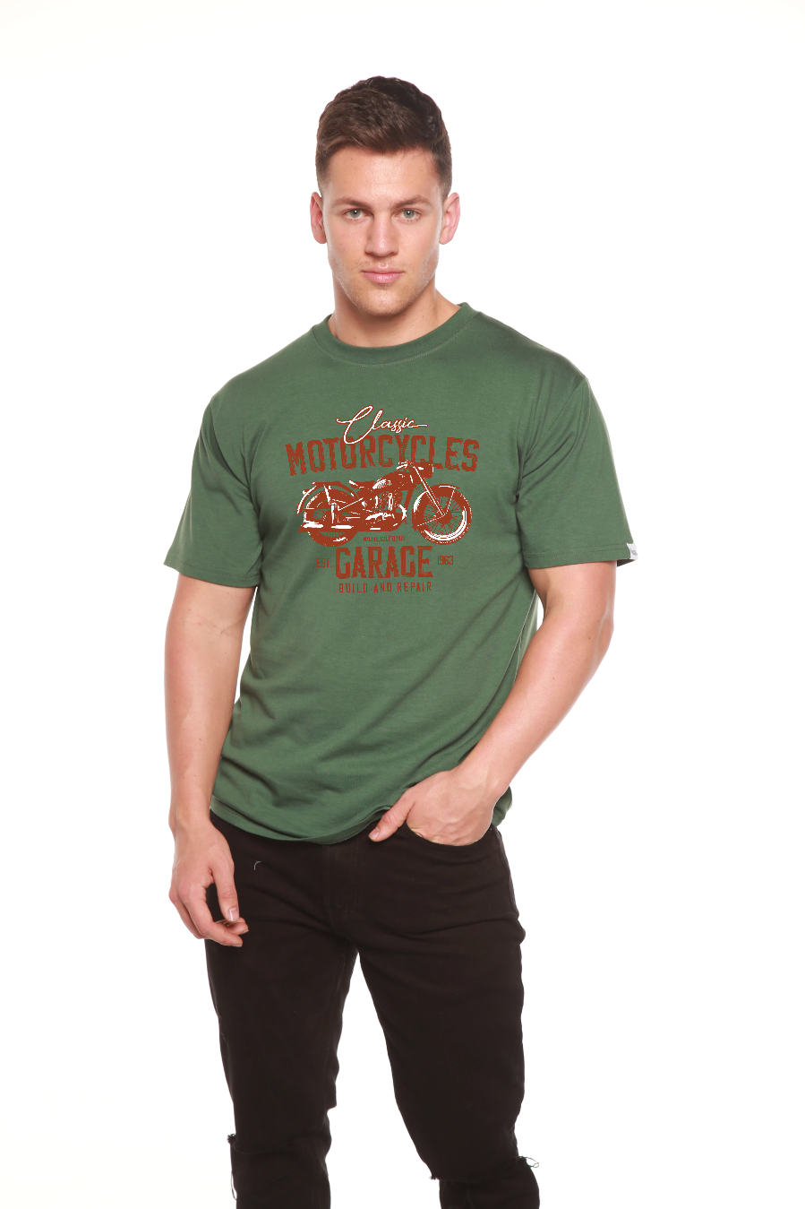Motorcycles Garage Men's Bamboo Viscose/Organic Cotton Short Sleeve Graphic T-Shirt