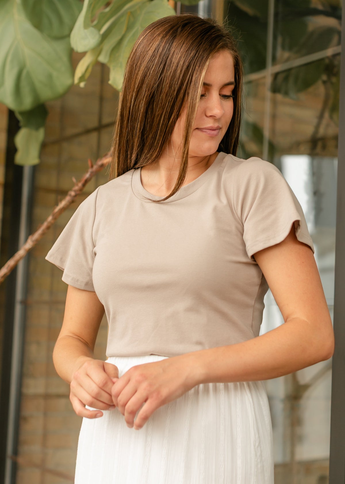 Essential Sand Flutter Sleeve Top