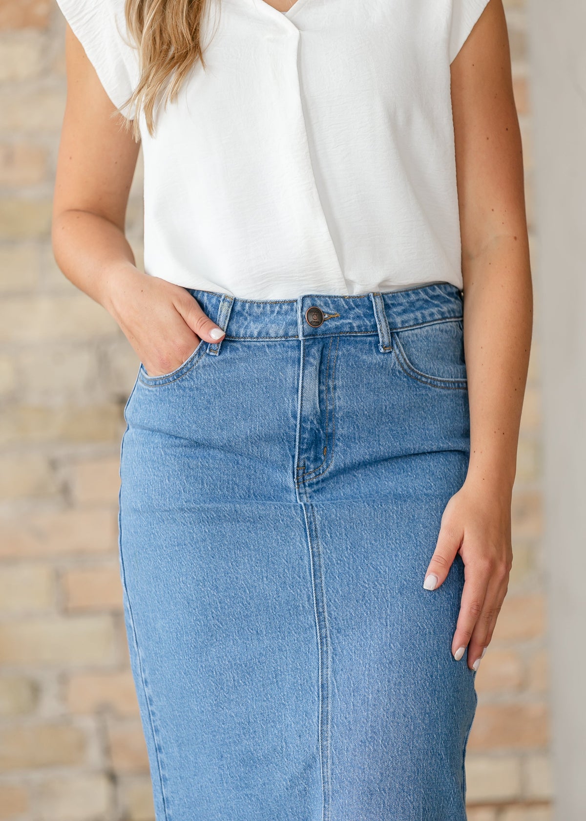 Remi Denim Classic Wash Midi Skirt