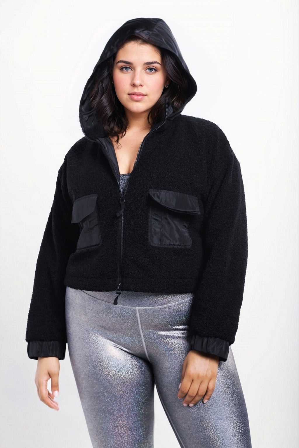 CURVY Sherpa Dreams Cropped Hooded Jacket