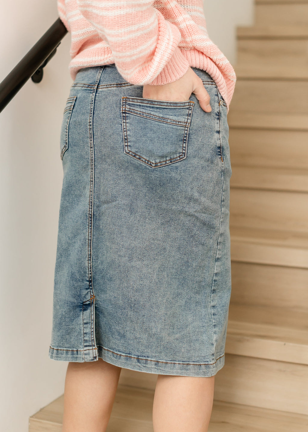 Sandra Classic Wash Midi Denim Skirt