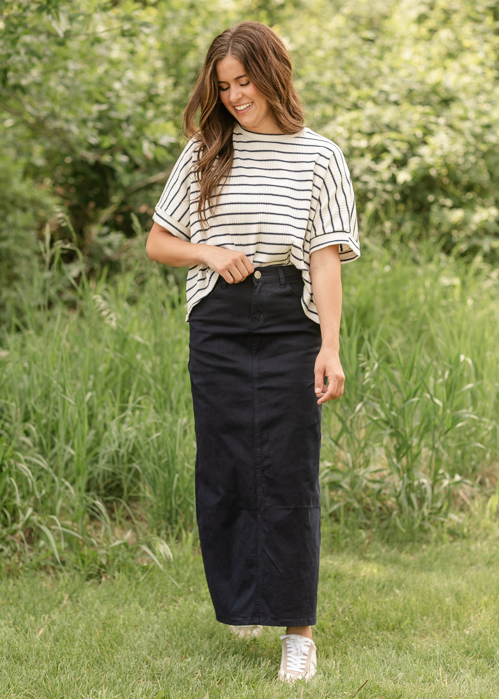 Stella Navy Maxi Denim Skirt
