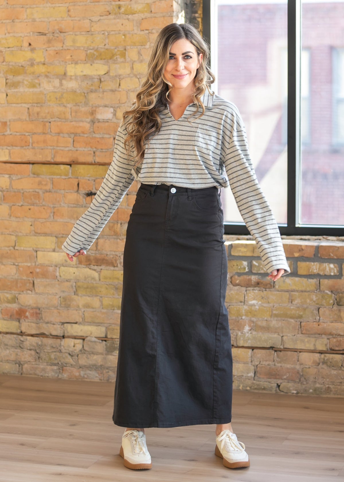 Stella Onyx Black Denim Maxi Skirt
