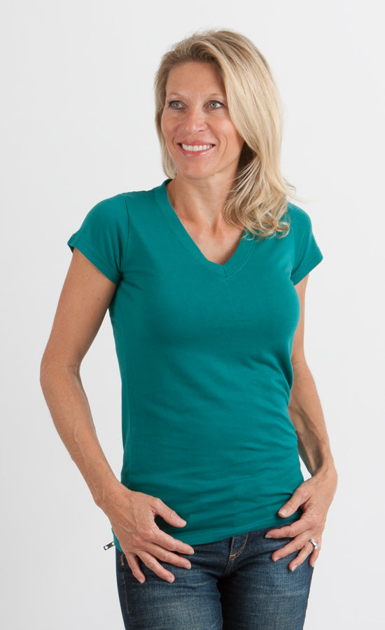 Women's Bamboo Viscose/Cotton V-Neck Cap Sleeve T-Shirt